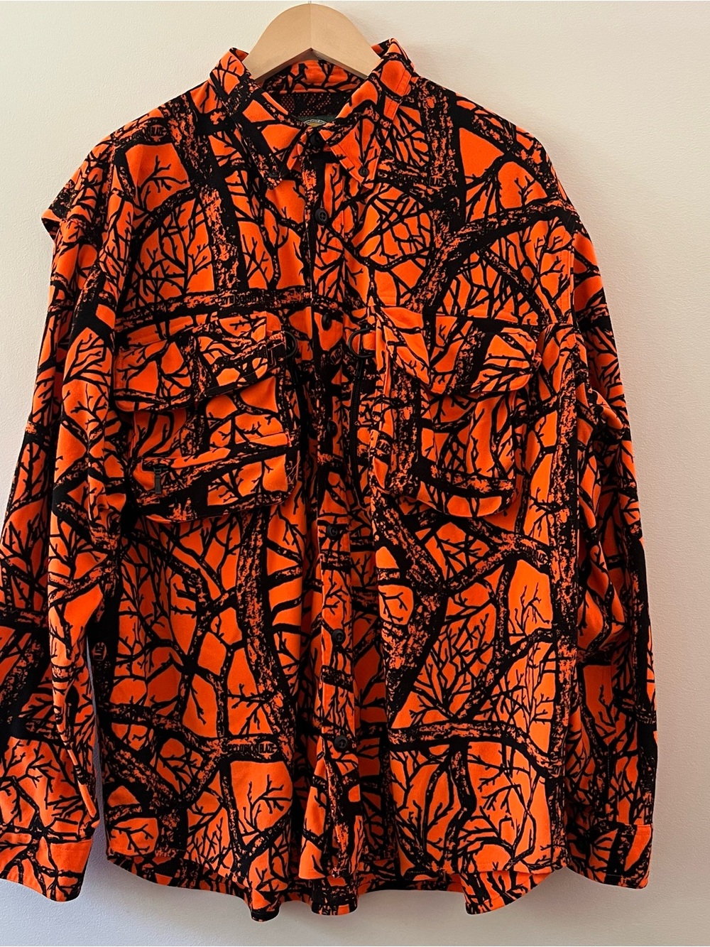 Vintage Cabela’s Blaze Orange Camo Button Down Hunting Shirt Pockets XL EUC